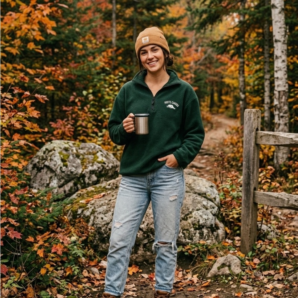 Roots Forest Green Fleece Jacket Large Made in Canada